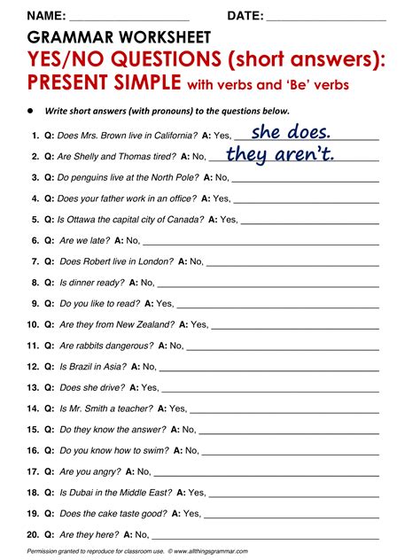 English Grammar Yesno Questions Present Simple English Teaching