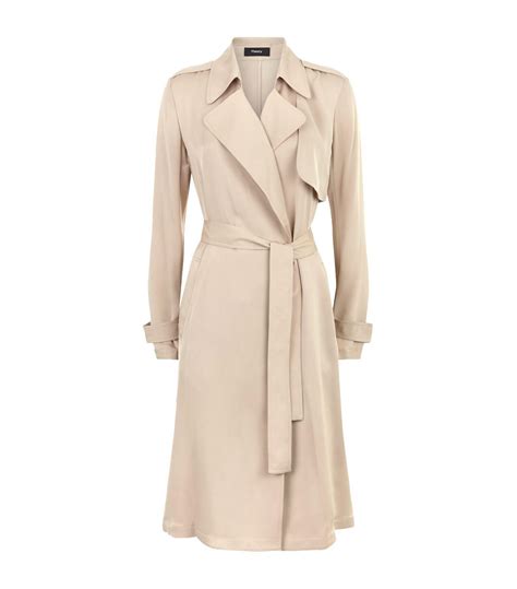 Theory Oaklane Silk Trench Coat In Natural Lyst Uk