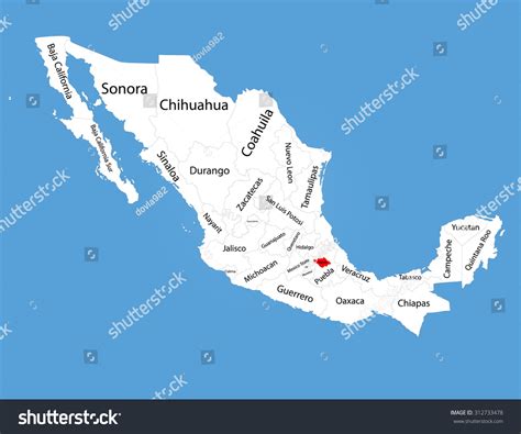 Tlaxcala Mexico Vector Map Silhouette Isolated เวกเตอร์สต็อก ปลอดค่า