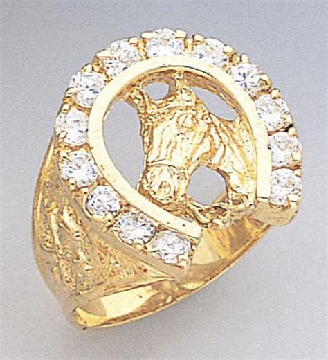 14k Gold Mens 21mm Horseshoe Cubic Zirconia Ring