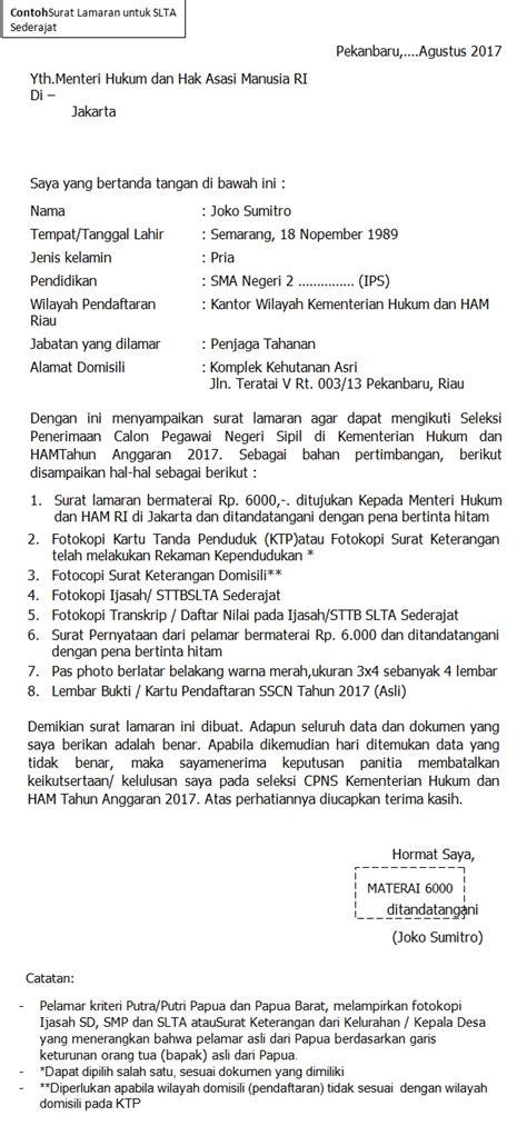 Contoh Surat Lamaran Cpns Kemenkumham Delinewstv