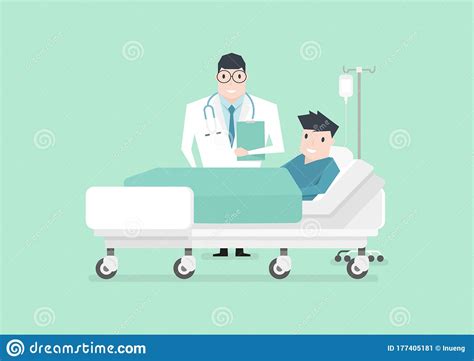 Doctor Visiting Male Patient On Ward Medical Concept Stock Vector