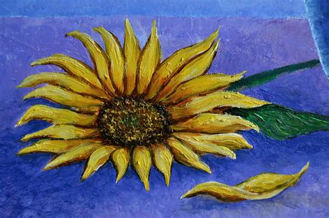 Original Oil Paintings Sunflowers In A Blue Vase Original Art Etsy