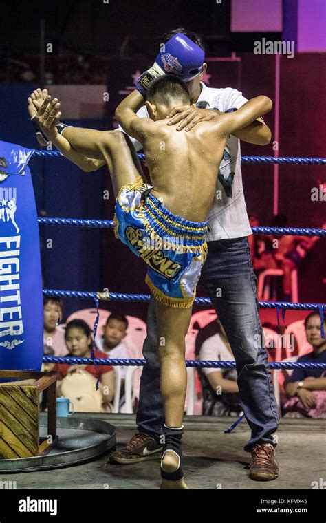 Boy Muay Thai Boxer Stretching Muscles Bangkok Thailand Stock Photo