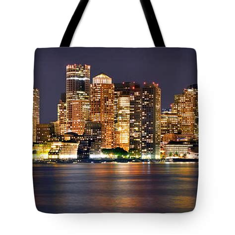 Boston Skyline At Night Panorama Tote Bag For Sale By Jon Holiday