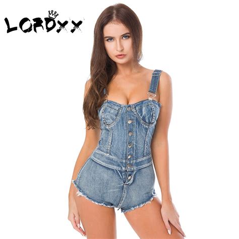 Lordxx Sexy Sleeveless Short Jumpsuit Summer Denim Blue Overllas For Women Jeans Pole Dance