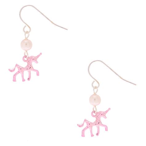 1 Pearl Unicorn Drop Earrings Pink Claires Us