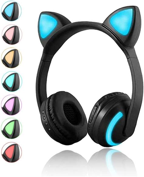 Luckyu Wireless Bluetooth Cat Ear Headphones With Mic 7 Colors Led Light Flashing Glowing On Ear