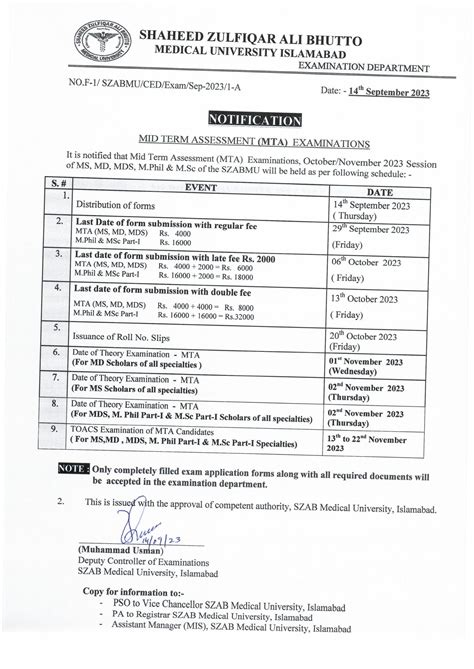 Mid Term Assessment (MTA) Examinations October/November 2023 Session