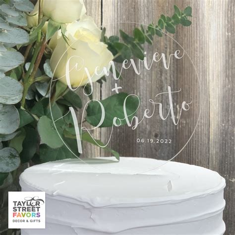 Not only do they add the final touch to your gorgeous dessert, they also show off you and your sweetheart's unique personalities. Round Acrylic Wedding Cake Topper Etched with Script Names