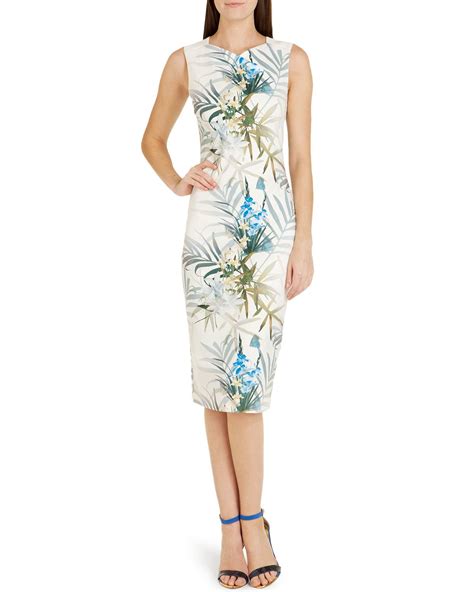 ted baker loua floral sheath dress in beige natural lyst