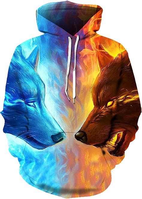Zaima 3d Ice Fire Wolf Fox Print Sudadera Con Capucha Suelta Pareja