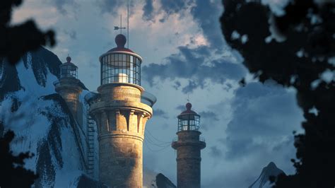 Download Wallpaper 1920x1080 Lighthouse Building Rocks Branches