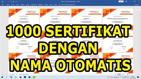 Cara Membuat 1000 Sertifikatpiagam Beda Nama Secara Otomatis Youtube