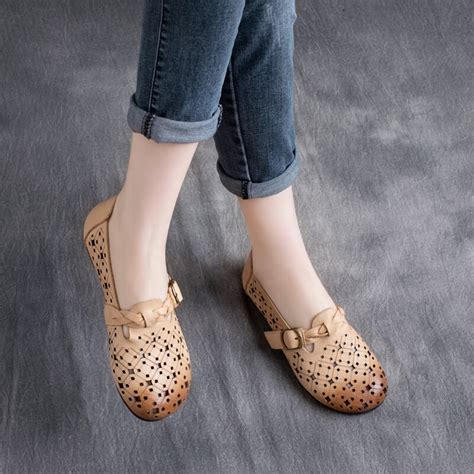 Women Leather Flats Embroidery Shoes Women Spring Shoes Handmade Women
