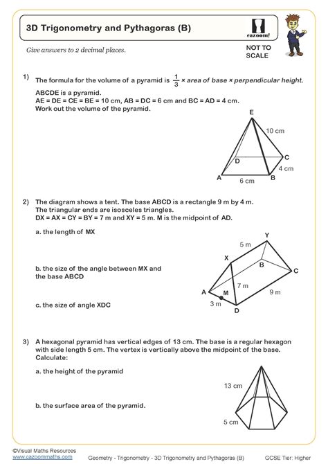 3d Trigonometry And Pythagoras B Worksheet Cazoom Maths Worksheets