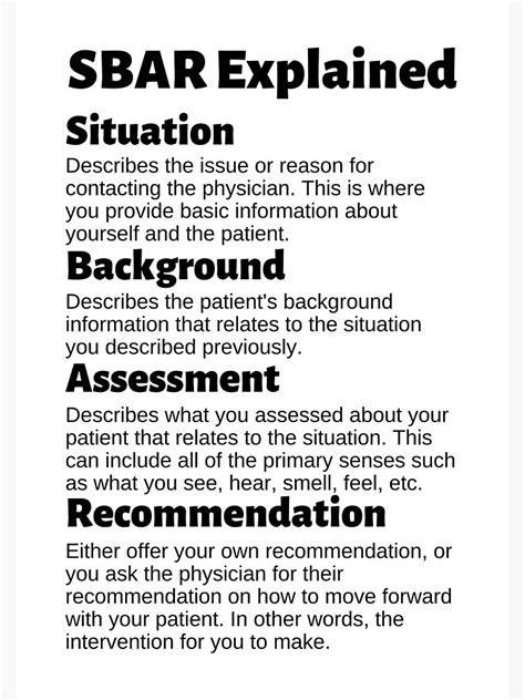 Situation Background Assessment Recommendation SBAR Mnemonic Sticker