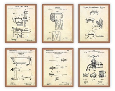 Bathroom Patents Prints Set Of 6 Patent Posters Vintage Etsy