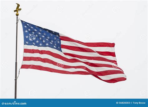 Waving American Flag And Eagle Pole Isolated Stock Photo Image 56828303