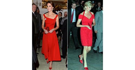 Kate Wearing A Red Preen Dress In 2016 And Princess Diana Wearing A