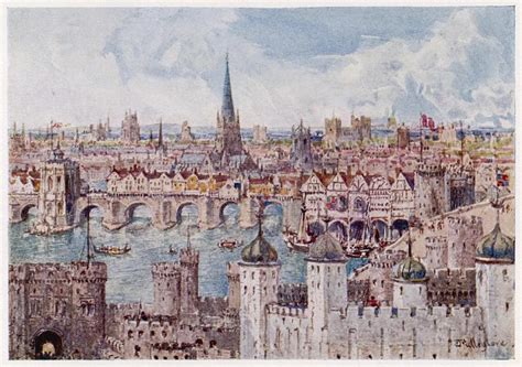 Old London Bridge In 1386 Drawing By Mary Evans Picture Library