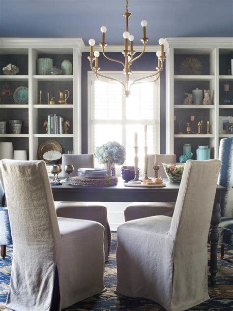 No matter who you're having over for dinner or what space you need to fill, find the perfect dining furniture that's right for you at big lots! Transitional Blue Dining Room With Linen Slipcovered ...