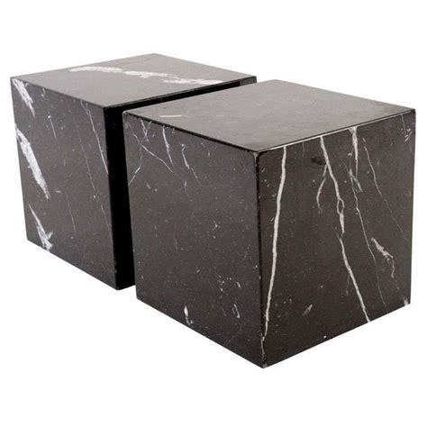 Pair Of Negro Marquina Spanish Marble Cube Side Tables By Pace At
