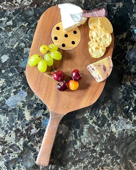 Solid Hardwood Pickleball Charcuterie With Inlayed Ball Cheese Board