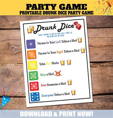 Drunk Dice Party Game Printable Party Game Birthday Party Etsy