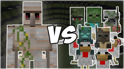 Iron Golem Vs Chicken Jockey Army Zombies Husk Drowned Minecraft