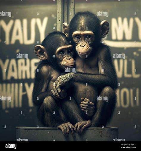 An Ai Generated Illustration Of Two Baby Monkeys Hugging Each Other