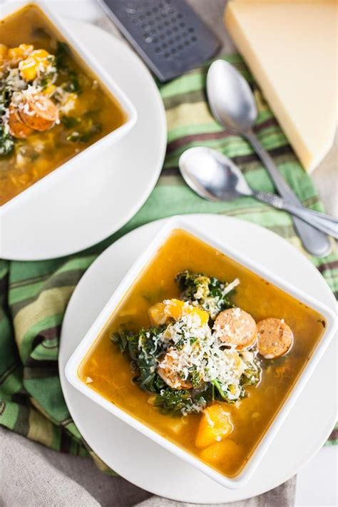 A Hearty And Healthy Butternut Squash Sausage And Kale Soup Made In