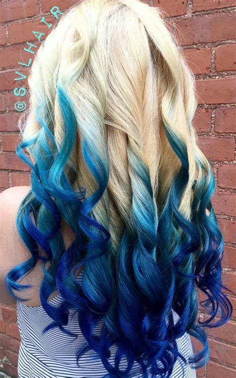 Blonde Royal Blue Ombre Dyed Hair Color Hair Color Crazy Ombre Hair Color Hair Dye Colors