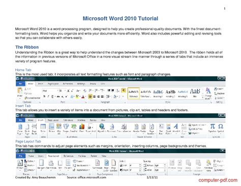 Pdf Microsoft Word 2010 Free Tutorial For Beginners