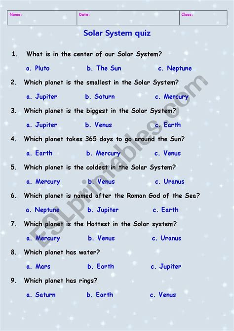 A Solar System Quiz After Introducing The Planets And Facts About Them