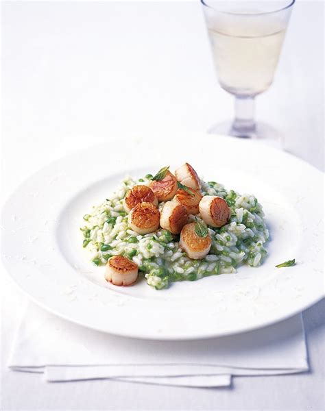 Seared Scallops On Pea And Mint Risotto Recipe Delicious Magazine