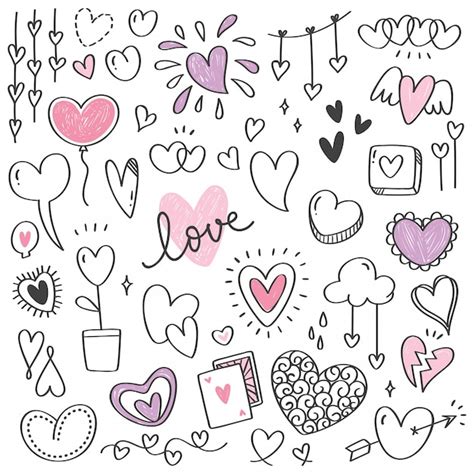 Premium Vector Set Of Heart Shape Doodle Isolated On White