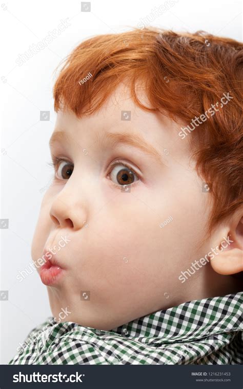Little Boy Pouting Cheeks Portrait Child Stock Photo 1216231453