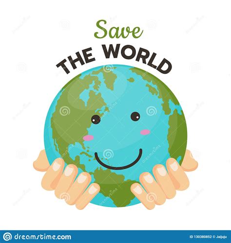 Save The World With Hand Hold Earth World Smile Vector