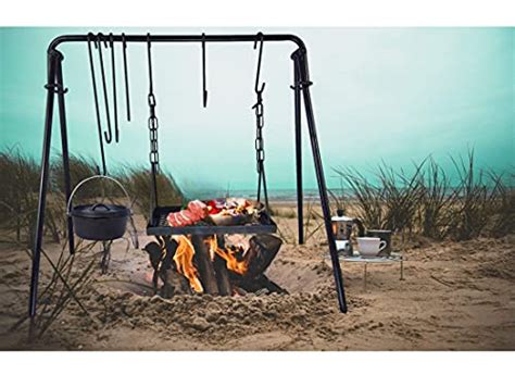 Swing Grill Campfire Cooking Stand Bbq Carbon Steel With Hooks For