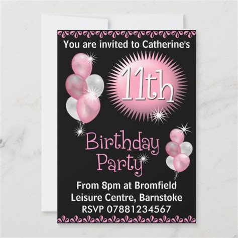 11th Birthday Party Invitation