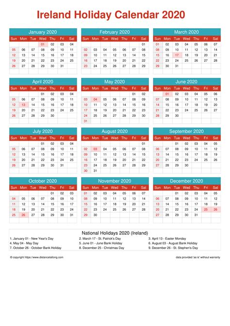 Free Printable Calendar Ireland 2020 Calendar Printables Free Templates