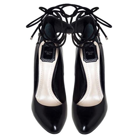 dior black leather stellar block heel ankle tie pumps size 39 5 dior the luxury closet