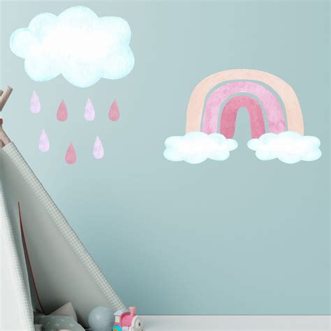 Pink Watercolour Rainbow And Cloud Kidz N Clan Decor Wall Stickers