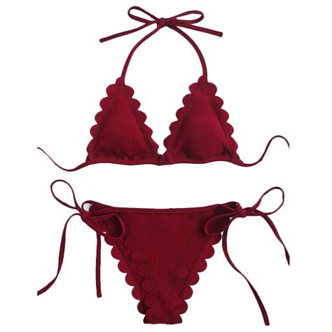 Snowshine3 Ylsw Woman Bikini Suit Pure Color Wine Red Big Red Solid