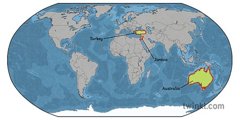 Zemljevid Sveta Z Avstralija Jordanija Turčija Poudarjeno Leto 6 Hass