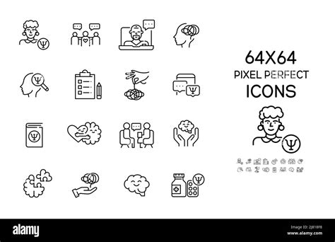 Mental Health And Psychiatry Set Of 64 Pixel Perfect Line Art Icons