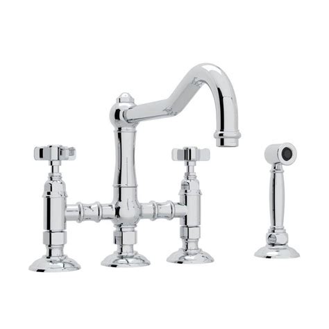 Bond tandem series gooseneck kitchen faucet and spray with guilloche lines lever handles. Rohl Country Kitchen Polished Chrome 2-Handle Deck Mount ...