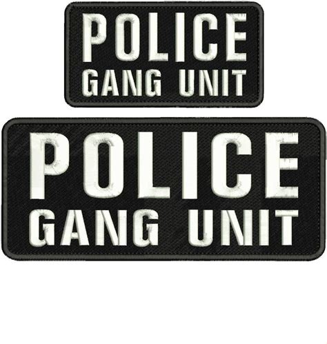 Police Gang Unit Embroidery Patch 4x10 And 3x6 Hook On Back White