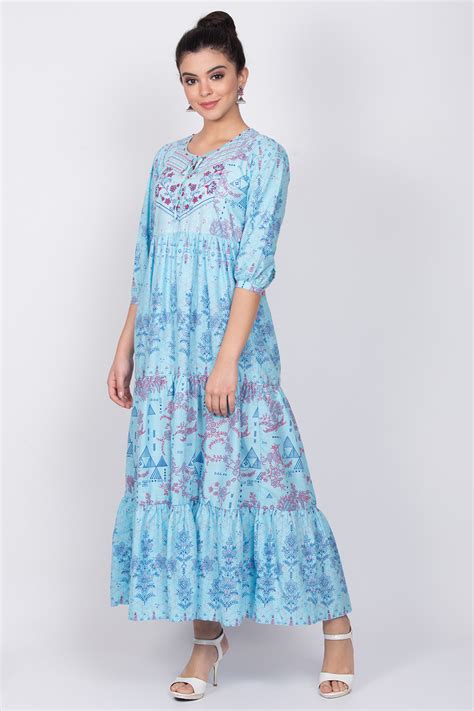 Buy Online Sky Blue Cotton Dress For Women At Best Price At Rangriti